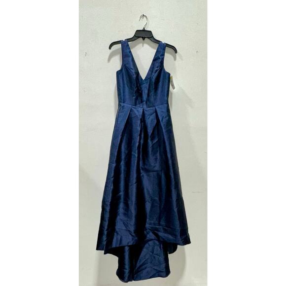 Alfred Sung Women Navy Sleeveless Satin Gown - Picture 5 of 7